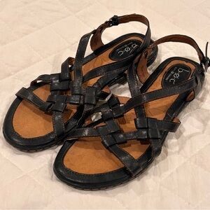 B.O.C. Born Women's Sandals Size 8 Black Slingback Thong Flip Flop Scrappy Flats